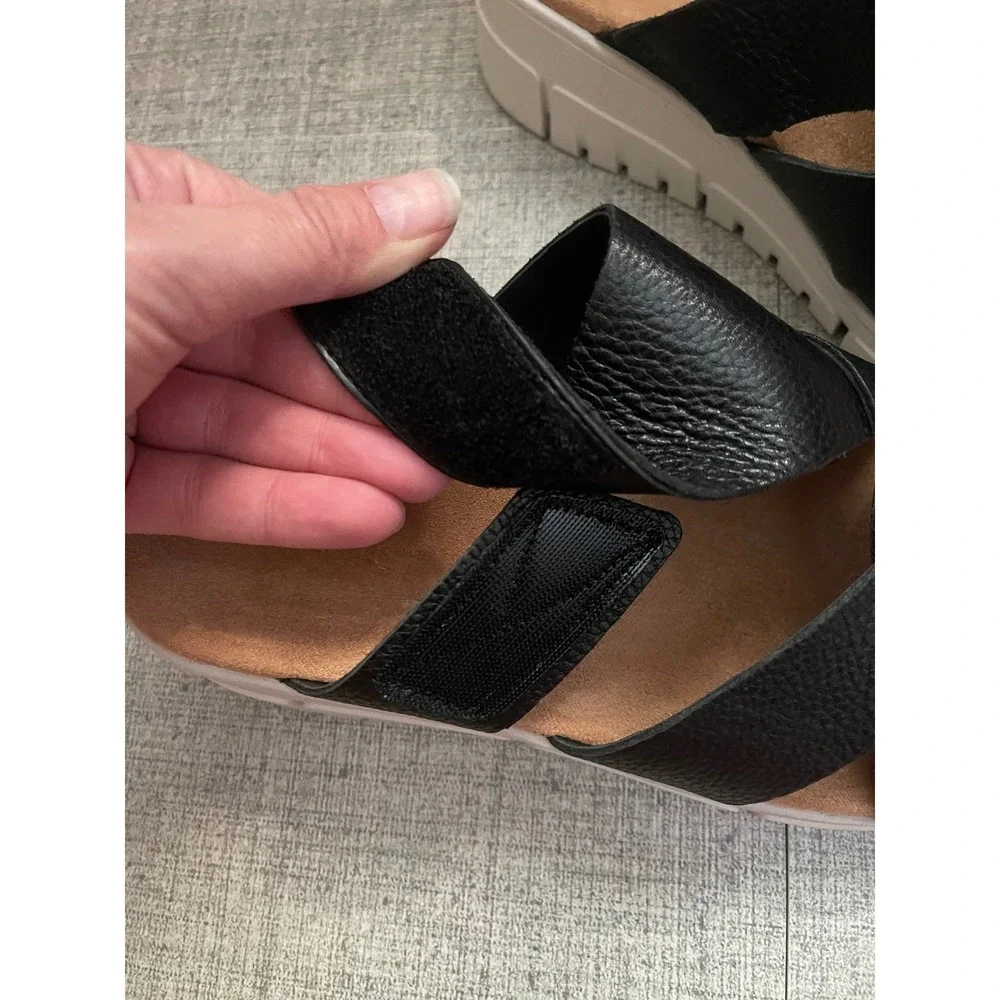 VIONIC Uptown Sunset Slide Sandal Black 9 NEW Leather Platform Comfort Cushion